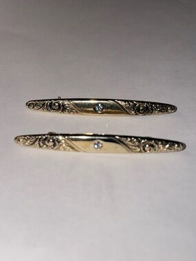 Avon Vintage Rare Gold-Tone Filigree Bar Pins with Clear Stone Accent (Set of 2)